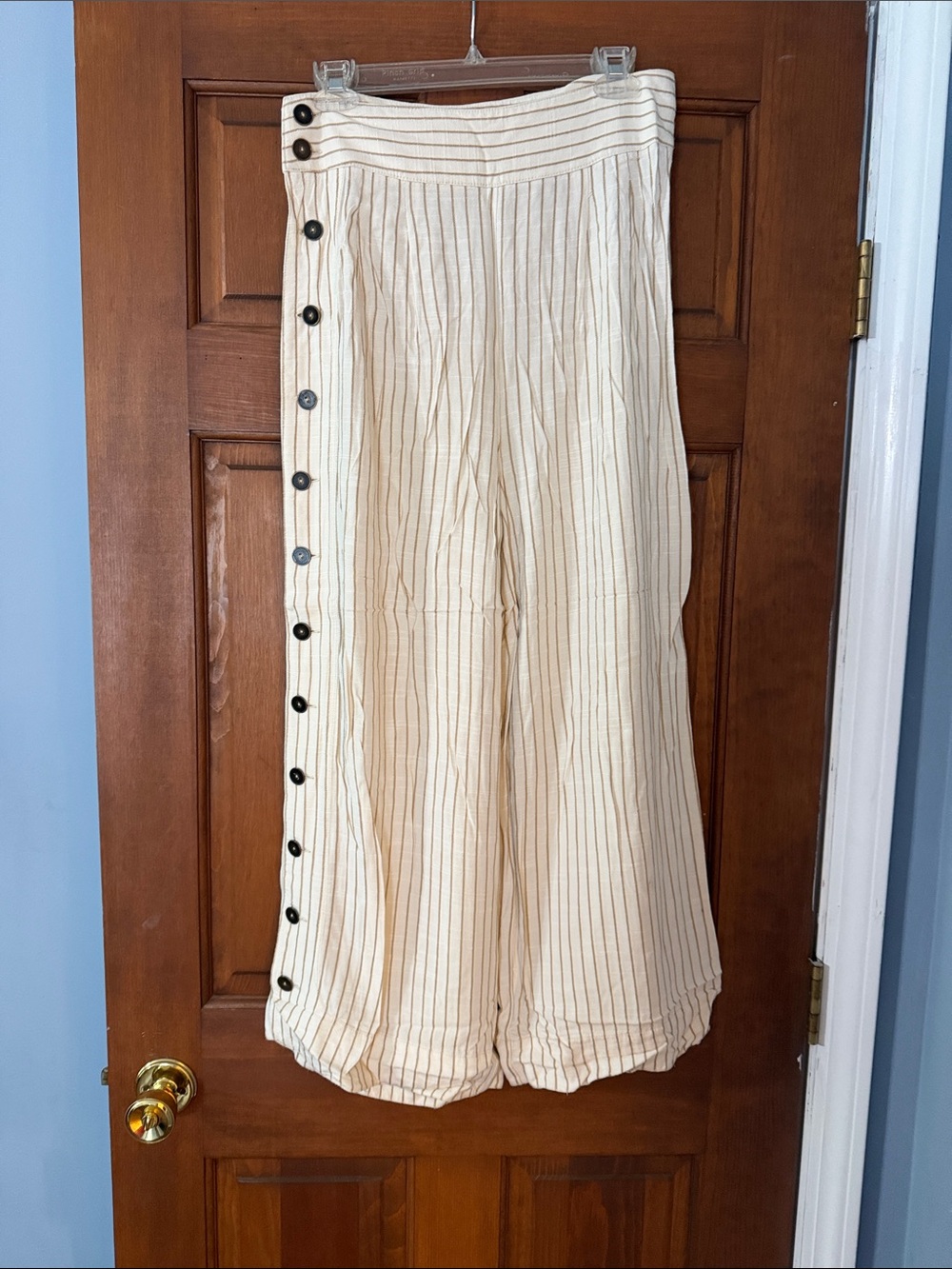 Anthropologie Cream Pinstripe Wide-Leg Pants